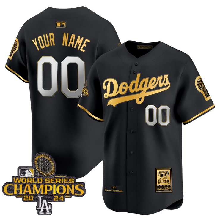 Men MLB Los Angeles Dodgers Custom black 2024 World Series Champions Patch Cooperstown Jersey style3->customized mlb jersey->Custom Jersey